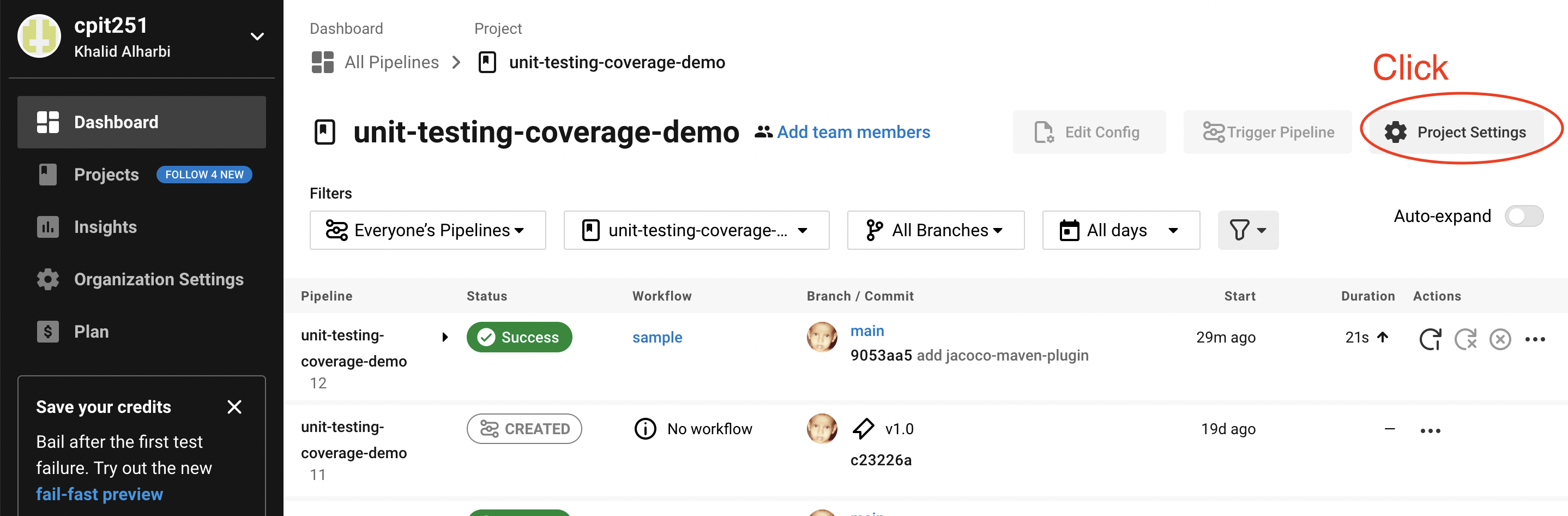 CircleCI settings