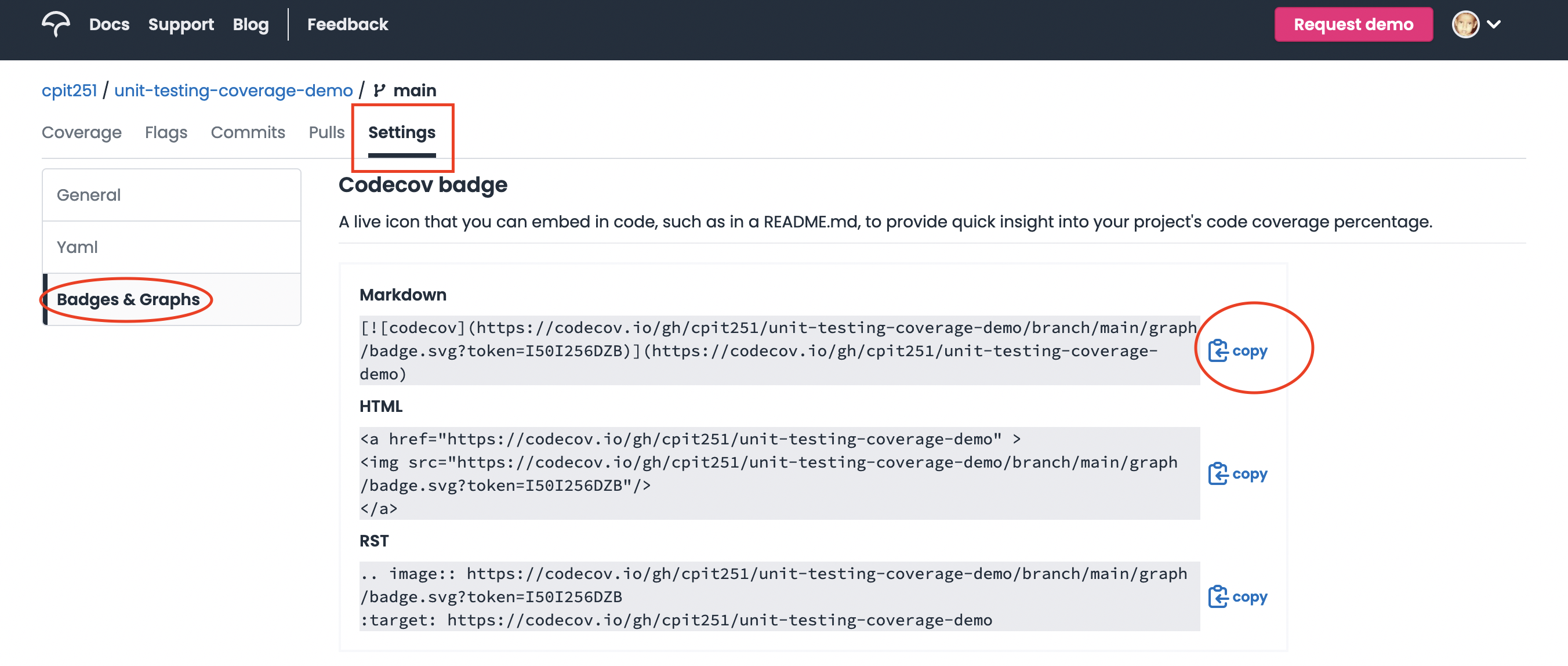 codecov settings